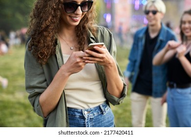 Woman Texting On Mobile Phone Spending Stock Photo 2177420411 ...