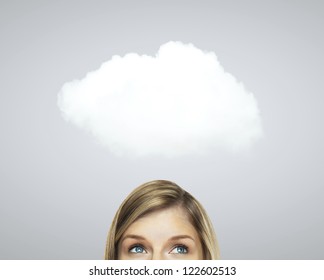 woman thinking and white cloud