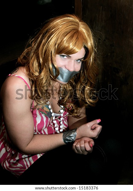 Woman Tied Taped Kidnapped Dark Environment Stock Photo (Edit Now) 15183376