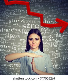 Woman With Time Out Hand Gesture Requesting To Decrease Stress Level 