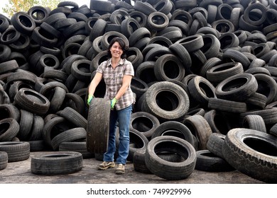 woman in a tire recycling plant