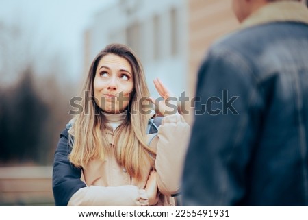 
Woman Tired of The Endless Explanations of her Boyfriend. Bored annoyed girlfriend feeling distrustful and patronizing
 Stock photo © 