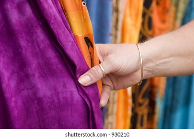 Woman Touching Fabric