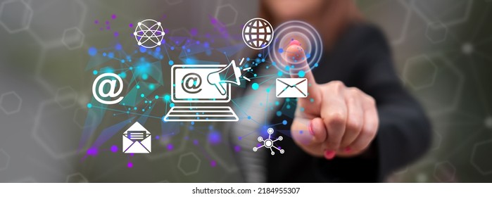 Woman touching an internet marketing concept on a touch screen with her finger - Shutterstock ID 2184955307