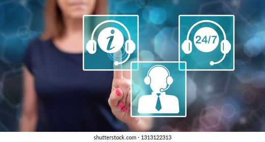 Woman touching online information concept on a touch screen with her finger - Shutterstock ID 1313122313