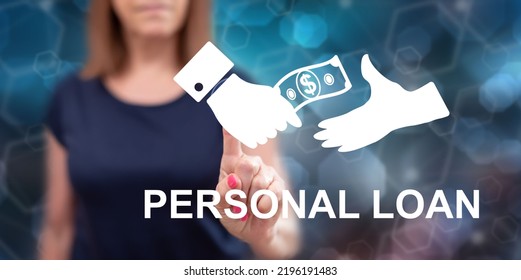 Woman Touching A Personal Loan Concept On A Touch Screen With Her Finger