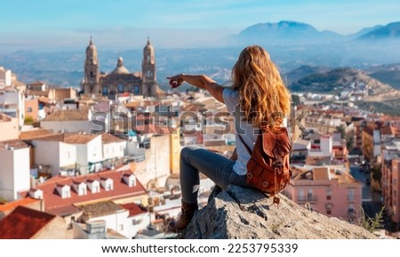 Woman tourist looking at Cathedral in Jaen- Andalusia in Spain