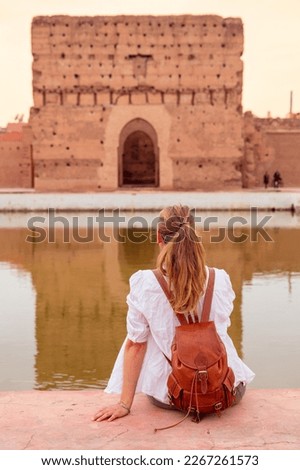 Woman tourist in Marrakech,  el badi palace