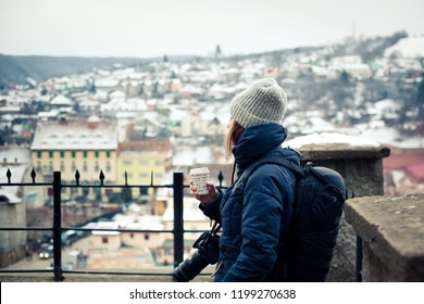 Woman Tourist - Winter City Break In Sighisoara, Romania