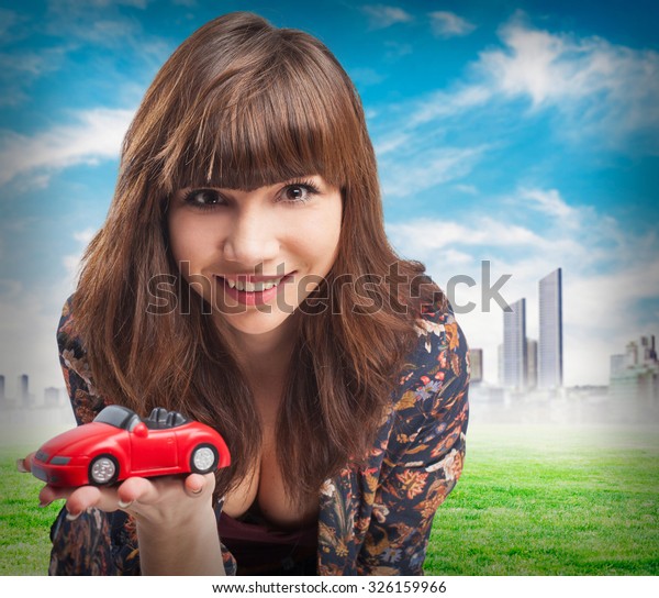 woman with toy\
car