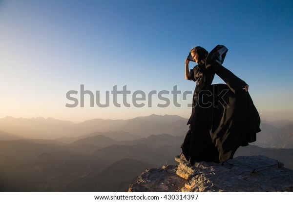 Woman Traditional Emirati Dress Mountains Oman Stock Photo (Edit Now ...
