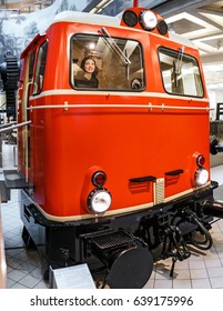 Woman Train Driver In Cabin