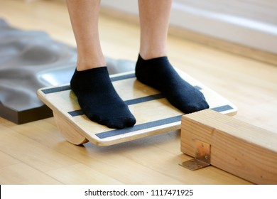 Woman Is Training Balance And Coordination On Parkour In Gym