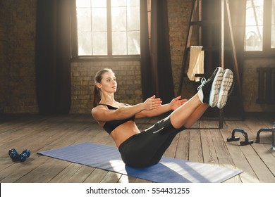 Woman Training Hard With Push Up Exercise In Her Gym