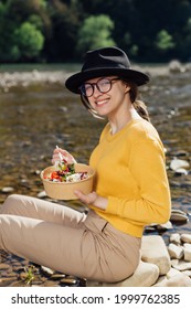 Woman Traveler Eat Healthy Food