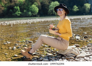 Woman Traveler Eat Healthy Food