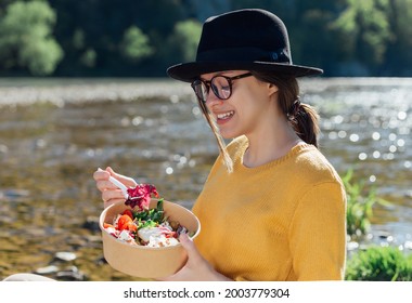 Woman Traveler Eat Healthy Food