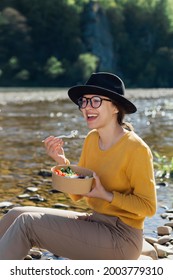 Woman Traveler Eat Healthy Food