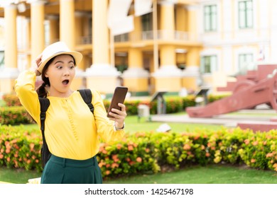 Woman Traveler Lost In The City Used Smart Phone For Searching Location