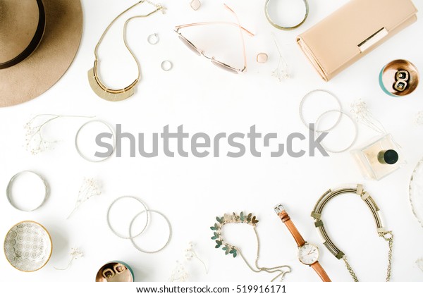 Woman Trendy Fashion Accessories Frame Arrangement Stock Photo (Edit ...