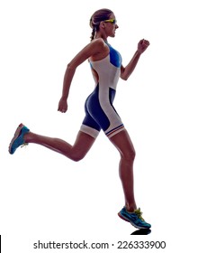 Woman Triathlon Ironman Athlete Runner Running  On White Background