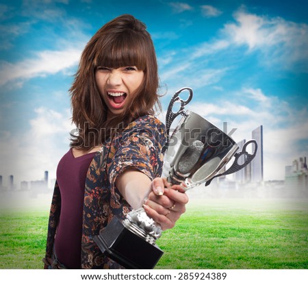 woman with trophy