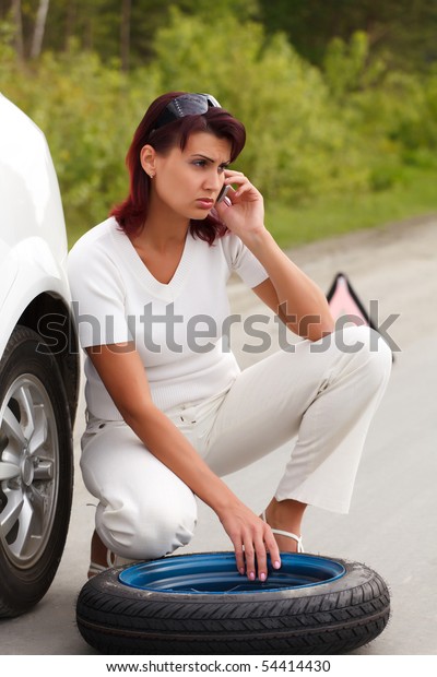Woman Trying Change Wheel Stock Photo Shutterstock