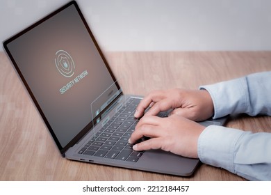Woman Trying To Login Into Laptop Or Notebook Computer With Secured Login And Password Interface. Using Cybersecurity And Confidential Login To Verify Personal Information. Ideas Security Concept.