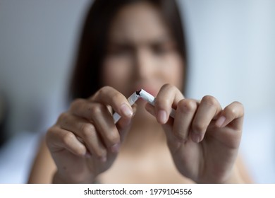 Woman Trying To Stop Smoking, Concept Of World No Tobacco Day, Quit Smoking, Female Smoker, Secondhand Smoking