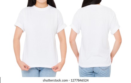 Woman Tshirt Set,front Back Views T-shirt Isolated On White, Girl T Shirt