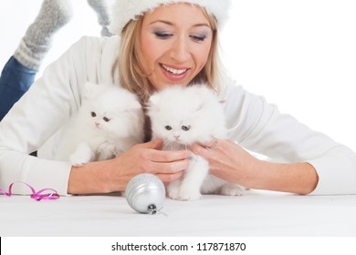 Woman And Two Cats
