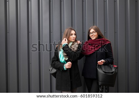 Similar – Image, Stock Photo happy twin sisters stand back to back