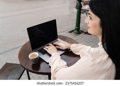 Woman Typing Text On Laptop. Hands With Vitiligo Pigmentation Seasonal Skin Disease. Working Online. Lifestyle With Vitiligo