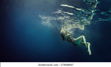 Woman Under Water Stock Photo (Edit Now) 205664545