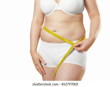 Woman In Underwear Measuring Her Waist, No Face