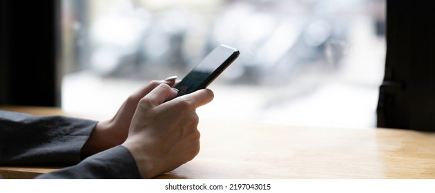 Woman Using Apps On A Mobile Touchscreen Smartphone. Concept For Using Technology, Shopping Online, Mobile Apps, Texting, Addiction, Swipe Up, Swipe Down.