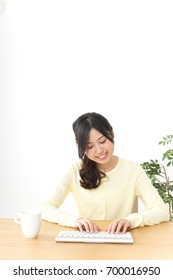 woman using computer