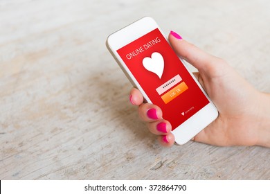 Woman using dating app on smartphone