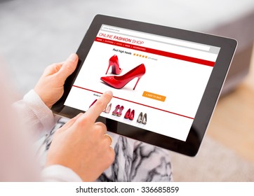 Woman using digital tablet to shop online 