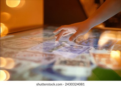 woman using interactive touchscreen display of electronic kiosk - Powered by Shutterstock - Get 15% off with code: PIKWIZARD15