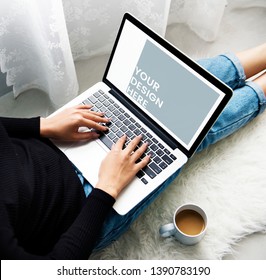 Woman Using A Laptop Mockup