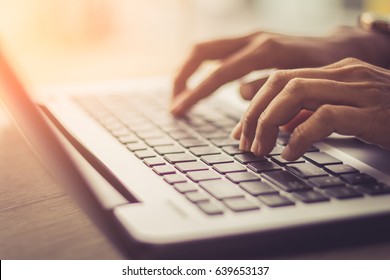 woman using laptop, searching web, browsing information, having workplace at home  / soft focus picture / Vintage concept
 - Shutterstock ID 639653137