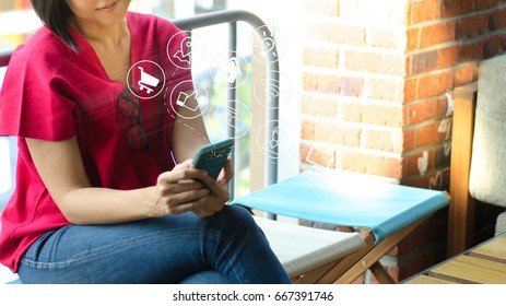 Woman Using Mobile Device On Multi-tasking Digital Technology Worries Free 
  