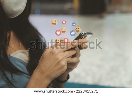woman using mobile smart phone Social media chat message and Marketing network internet online concept.
