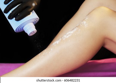 Woman Using Powder Talc For Sugaring Process