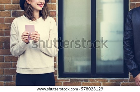 Woman Using Smart Phone Connection Techie