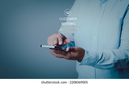 Woman Using Smart Phone For Customer Experience Dissatisfied Concept, Client With Sadness Emotion On Smartphone Screen, Bad Review, Bad Service Dislike Bad Quality, Low Rating, Social Media Not Good.