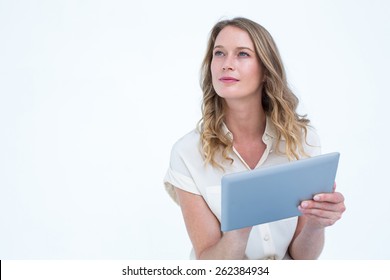 Woman Using Tablet Pc On White Background