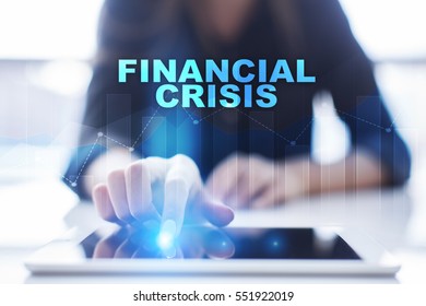 Woman using tablet pc and selecting financial crisis.