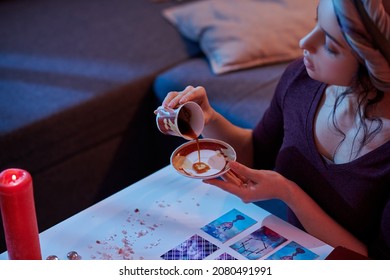 Woman Using Tasseography Method For Foretelling The Future